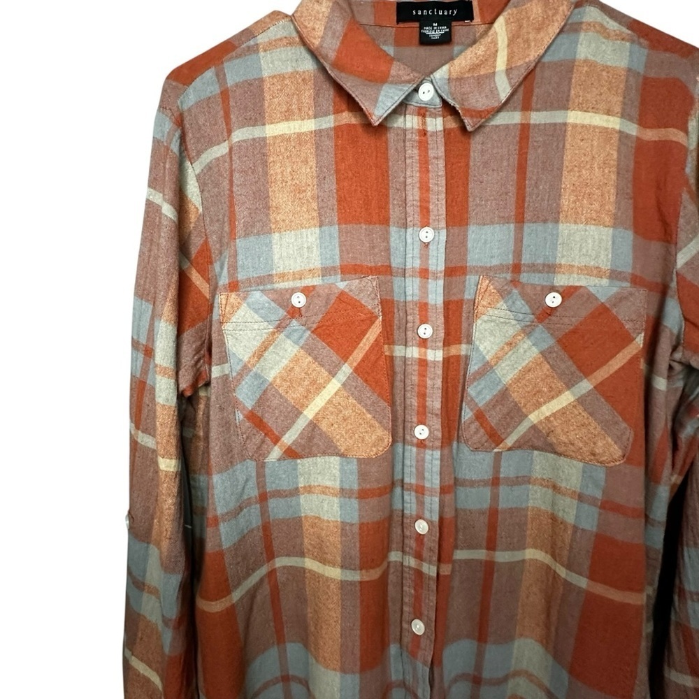 Sanctuary Plaid Buttondown Shirt Size Medium - Picture 9 of 11